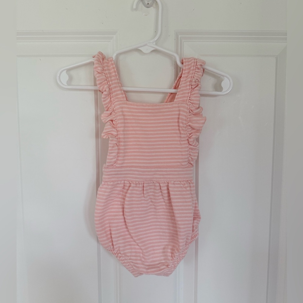 Cat & Jack Pink & White Striped Bodysuit with Ruffled Straps - Size 3-6 months